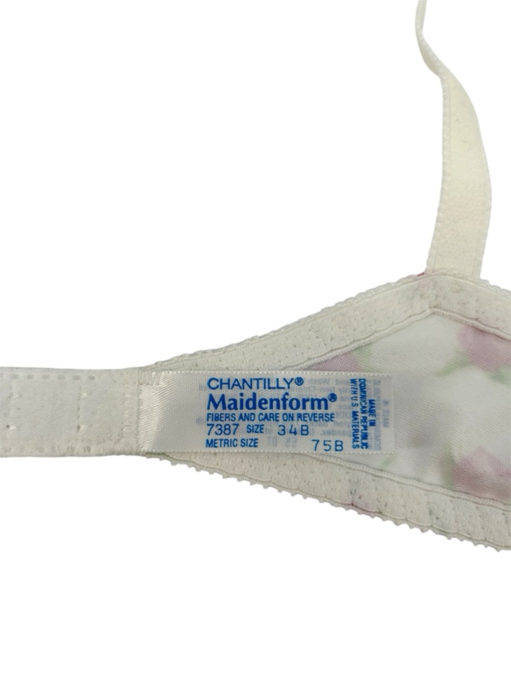 NWT Vtg 90s Maidenform White Rose Print Lace Trim Satin Chantilly Demi-Bra 34B - Picture 10 of 11